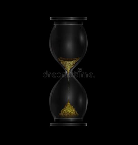 Vector Illustration Dark Background With Black Hourglass With Golden