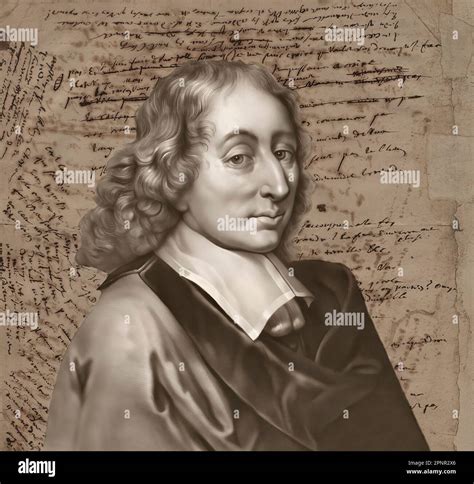 Portrait Of Blaise Pascal With His Handwritten Manuscript Pensées De