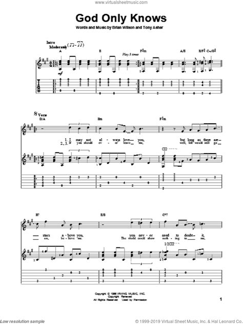 Boys God Only Knows Sheet Music Intermediate For Guitar Solo