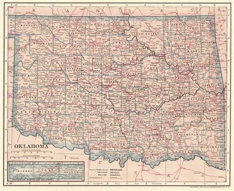 1907 Antique Oklahoma Map Vintage State Map Of Oklahoma Gallery Wall