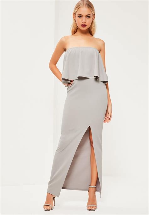 Missguided Grey Crepe Frill Side Split Maxi Dress Dresses