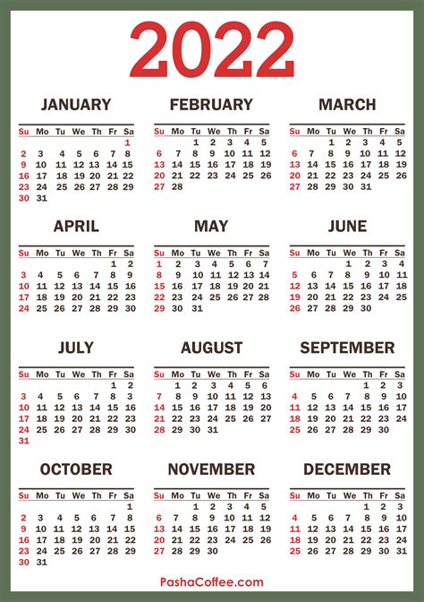 2022 Calendar With Holidays