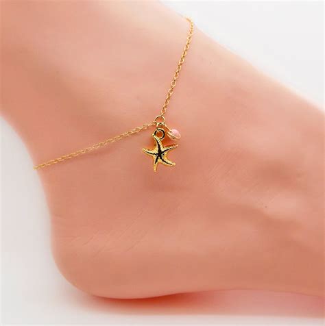 Starfish Anklet For Teen Gold Anklet Bracelet Coral Gem Etsy
