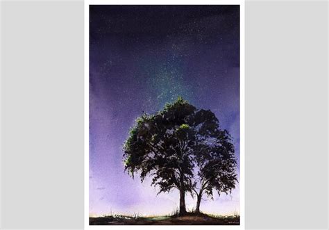 Night Sky Print Landscape Painting Galaxy Art Galaxy