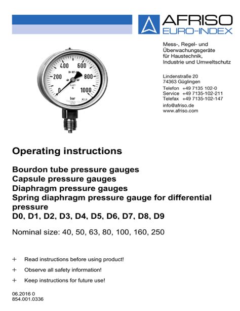 Bourdon Tube Capsule Diaphragm Spring Diaphragm Pressure