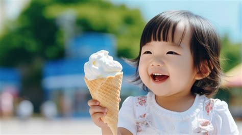 Adorable Japanese Girl Enjoying Soft Serve Ice Cream Ai Generated