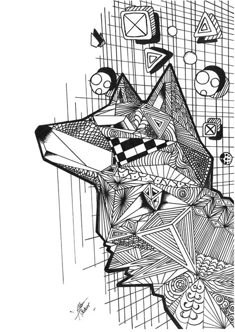 Cubic Wolf Zen Zentangle Adult Coloring Pages
