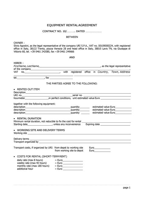 Online Editable Rental Equipment Agreement Template | PDF Template