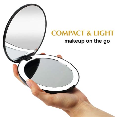 Portable Hand Held Smart Travel Led Lighted Vanity Black Round Makeup Mirror Buy Closed