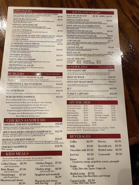 Menu At Marinos Restaurant Hornell