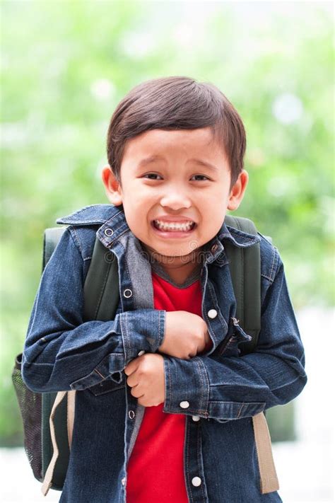 Happy Boy Walking To School Stock Image Image Of Shirt Outdoors