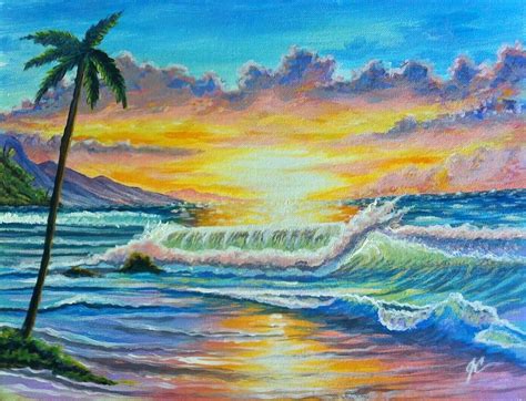 Hawaiian Beach Sunset Painting By Joseph Cantin Fine Art America