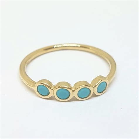 K Real Solid Gold Four Turquoise Ring For Women December Birthstone