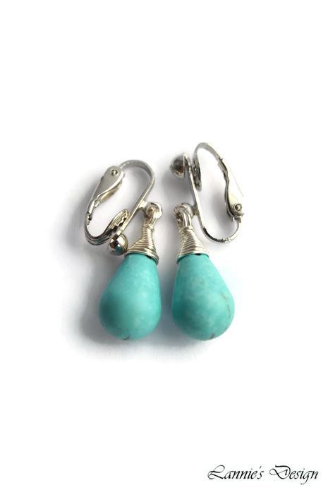 Turquoise Teardrop Wire Wrap Dangling Earrings Earrings
