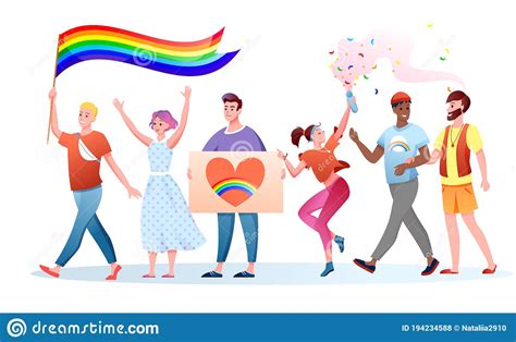 Lgbt Pride Parade Vector Illustration Cartoon Flat Happy Homosexual And Transgender People