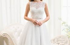 wedding dress scoop length tea line neck lace princess sequins beading tulle jjshouse loading gown ball lalamira
