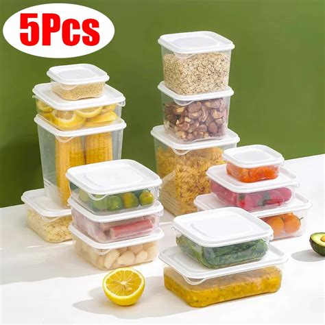 5pcs Sealed Storage Box Fresh Keep Sealed Food Containers Fridge Organizer Fruit Meat Freezing