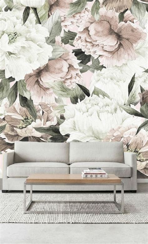 Large Watercolor Peony Wallpaper Peel And Stick Nursery Etsy