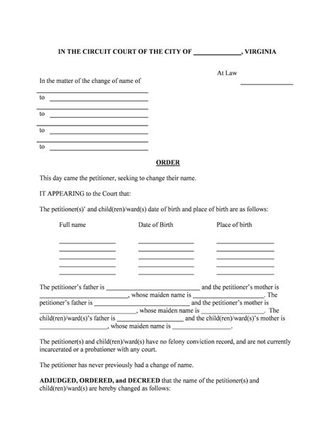 Order For Name Change City Of Chesapeake Virginia Form Fill Out And