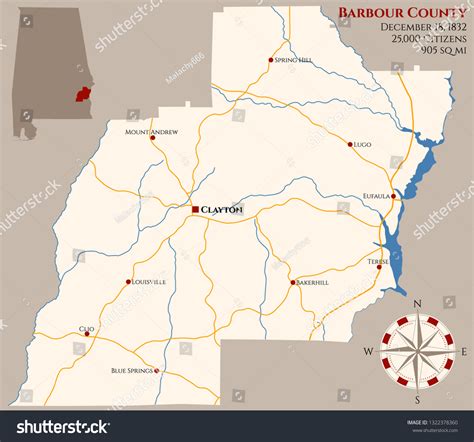Large Detailed Map Barbour County Alabama Stock Vector Royalty Free