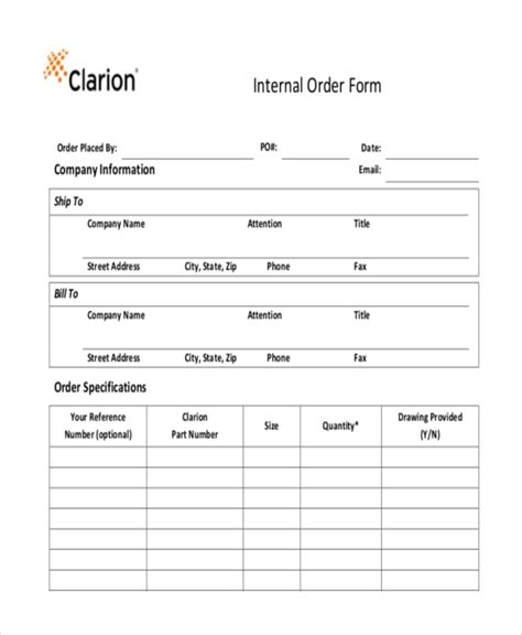 internal order forms  sample  format