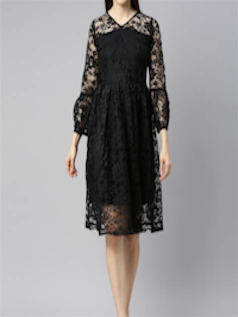 Buy Selvia Black Solid Floral Net Dress Dresses For Women 15518350