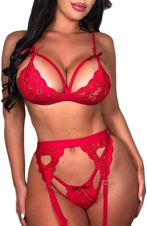 Amazon Com Vekdone Women S Lingerie Set With Garter Belts Sexy Lace