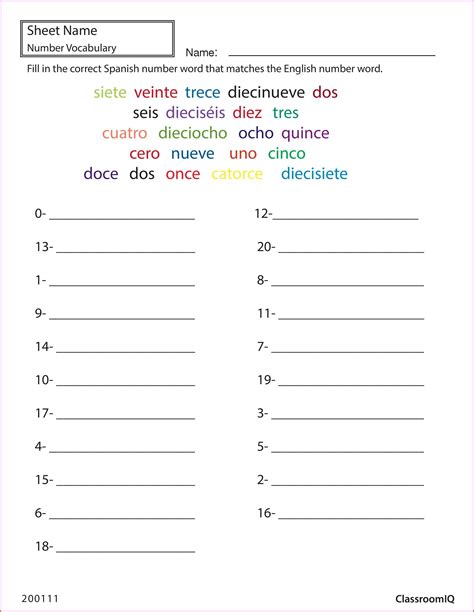 Free Printable Spanish Numbers Worksheet - Worksheet : Resume Examples