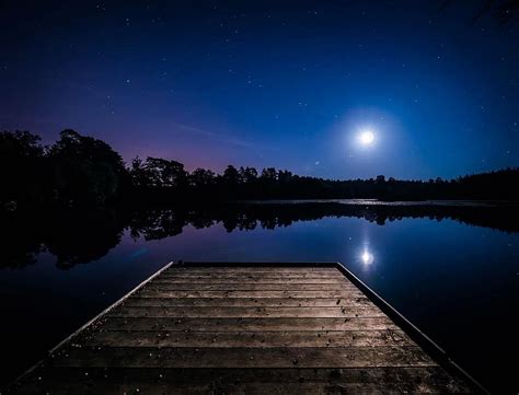 Dark Night Evening Nature Water Lake River Trees Woods Forest
