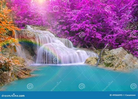 Deep Forest Waterfall At Erawan Waterfall National Park Kanchanaburi