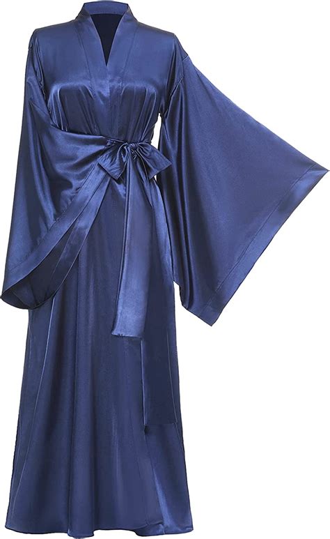Womens Silk Kimono Robe Blue Silk Kimono Long Silk Robe Satin Kimono Robe Plus Size Robe