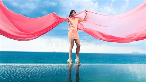 Woman With Red Scarf Stock Image Image Of Dress Beach