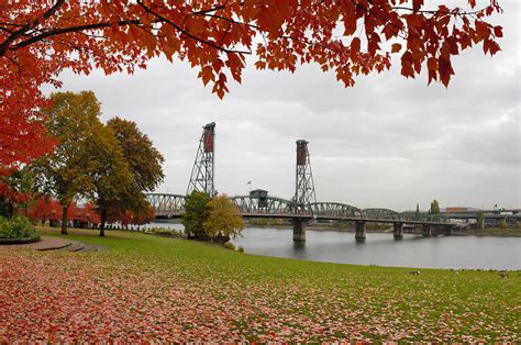 Fall Colors At Portland Oregon Downtown Waterfront Photograph By Jit