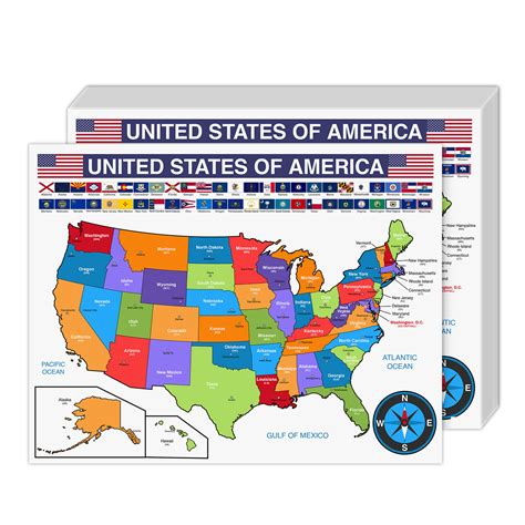United States Educational Map With State Flags Us Geography Map For