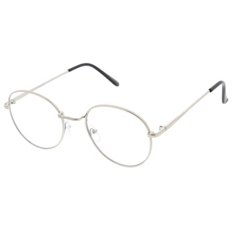 classic slim metal frame clear flat lens round eyeglasses 52mm
