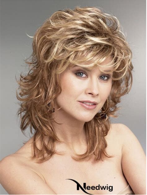 Shoulder Length Layered 13 Inch Wavy Blonde Medium Wigs