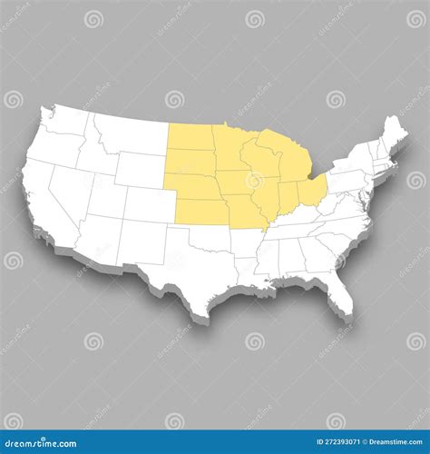 Midwest Region Location Within United States Map Stock Vector Illustration Of Administrative