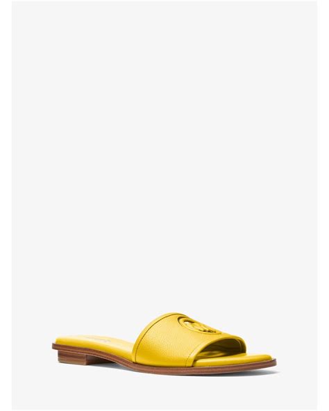 Michael Kors Deanna Cutout Leather Slide Sandal In Yellow Lyst