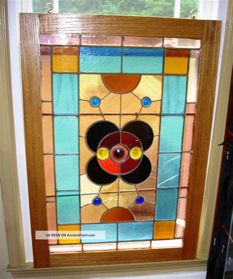 Antique Pair Large 1870’s Leaded Stained Glass Jeweled Windows Pre 1900 Photo Antique Stained