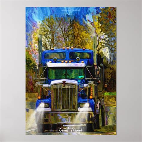 Big Rig Truck Highway Driving Transport Art Poster