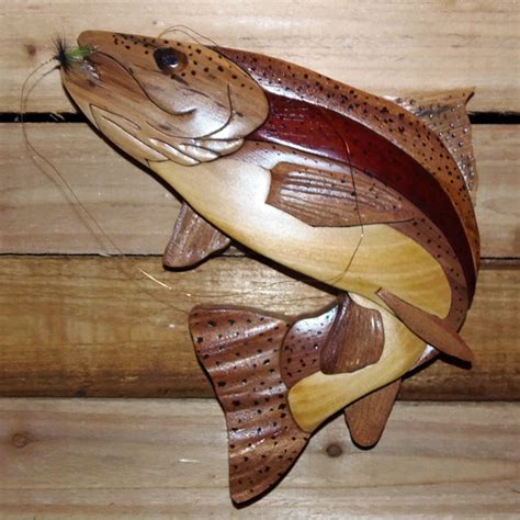 Intarsia Wooden Rainbow Trout Wall Plaque Colorful Impressions
