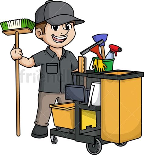 Male Janitor With Cleaning Cart Cartoon Clipart Vector Friendlystock