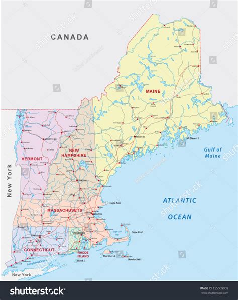 New England Road Map Stock Vector 155069909 Shutterstock