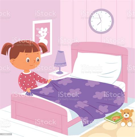 Girl Making Bed Stock Illustration Download Image Now Bed