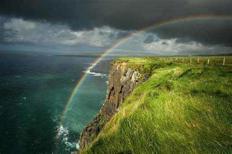 Cliffs Of Moher Rainbow Arching Over Cliff Doolin Clare Ireland