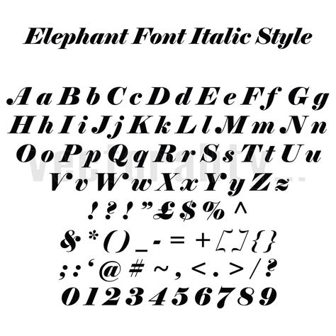 Elephant Font Italic Style Alphabet Letters Vector Art File Etsy