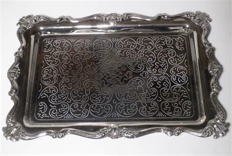 Rectangular Decorative Tray Silver Plated Vees Cave
