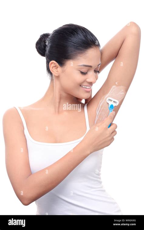 Young Woman Shaving Her Armpit Stock Photo Alamy