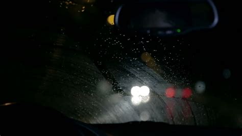 Unfocused Nightdrive Shot Wipers Removing Rain Stock Footage Video 100