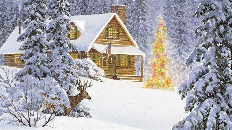 Free Download Log Cabin Christmas Winter Scene 1920x1440 For Your
